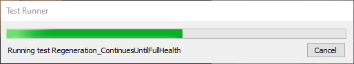 A Progress bar with the name of the currently run test. It's halfway done.