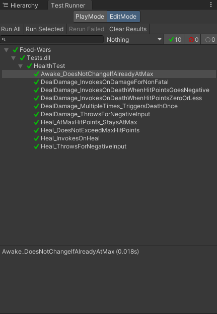 An inspector window showcasing that all the tests have run succesfully