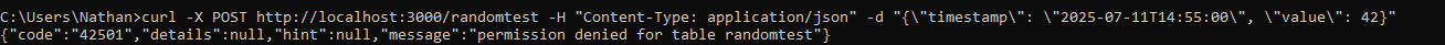 A JSON return showing that permissions were denied.