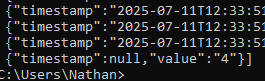 A JSON entry with a NULL timestamp